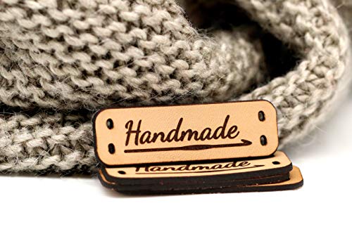 Lederetiketten "handmade" häkeln Mod. HMG - Exklusive gravierte echte italienische Leder-Tags - Handmade Leather Labels Tags (15 Stück - Standard Text) von 3DP