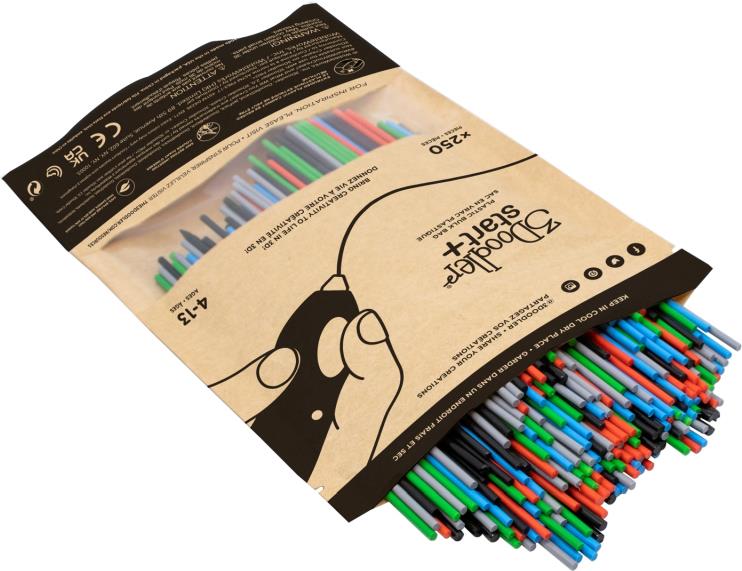 3Doodler Primary Pow Mixed Bag 250 Kompostierbarer Kunststoff Blau - Grün - Grau - Rot 1 g (3DS-ECO-MIX2-250) von 3Doodler