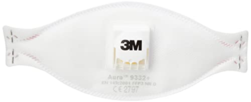 3M 9332+C Aura Partikelmaske für Dämm- und Hartholzarbeiten, Schutzstufe FFP3, optimal für Brillenträger, 1 Stück von 3M Aura