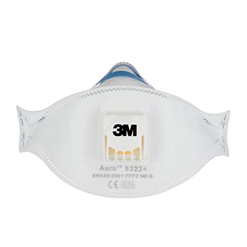 3M Aura 9322+, FFP2 Atemschutz-Maske mit Ventil, für Handschleifen und Elektrowerkzeugarbeit, FFP2-Maske, 5 Stück von Aura