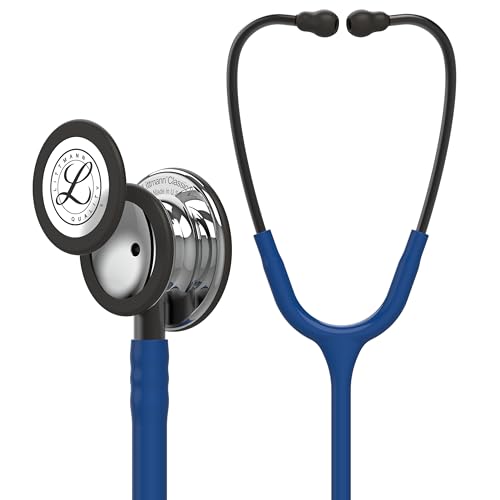 3M Littmann Classic III Stethoskop zur Überwachung, 5863, hochglanzpoliertes Bruststück, marineblauer Schlauch, Schlauchanschluss und Ohrbügel in Rauchfarben, 69 cm von 3M Littmann