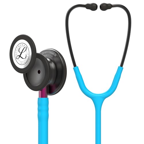 3M Littmann Classic III Stethoskop zur Überwachung, 5872, Smoke-Edition Bruststück, türkisfarbener Schlauch, pinkfarbener Schlauchanschluss und rauchfarbener Ohrbügel, 69 cm von 3M Littmann