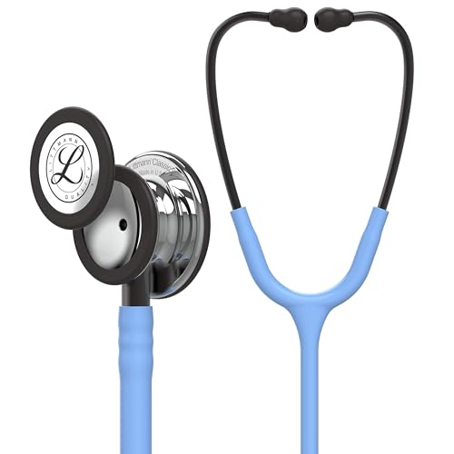 3M Littmann Classic III Stethoskop zur Überwachung, 5959, hochglanzpoliertes Bruststück, hellblauer Schlauch, Schlauchanschluss und Ohrbügel in Rauchfarben, 69 cm von 3M Littmann