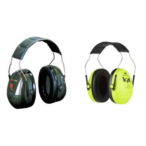 3M PELTOR Optime II Kapselgehörschutz, grün & Kid Gehörschutz Kinder -neongrün- Kapselgehörschutz mit verstellbarem Kopfbügel von 3M PELTOR
