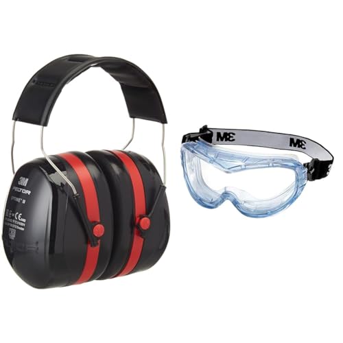 3M PELTOR Optime III Kapselgehörschutz - Größenverstellbare Ohrenschützer & 3M Vollsichtschutzbrille Fahrenheit FheitAF – Schutzbrille mit AS, AF & UV Beschichtung von 3M PELTOR