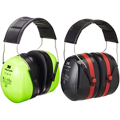 3M Peltor Optime III Kapselgehörschutz, grün & Optime III Kapselgehörschutz schwarz-rot - Größenverstellbare Ohrenschützer mit Doppelschalentechnologie für max. Dämpfung - SNR 35 Hörschutz von 3M Peltor