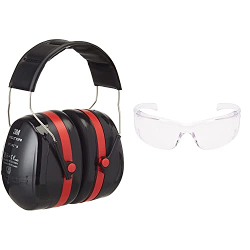 3M Peltor Optime III Kapselgehörschutz schwarz-rot - Größenverstellbare Ohrenschützer mit Doppelschalentechnologie für max. Dämpfung - & 3M Virtua AP Schutzbrille VirtuaA0, AS, UV, PC, klar, 26 g von 3M Peltor