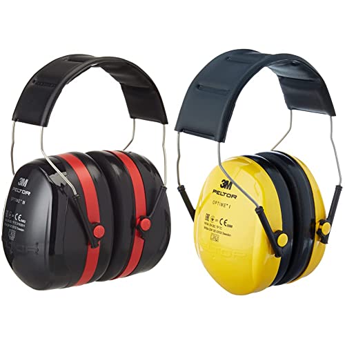 3M Peltor Optime III Kapselgehörschutz schwarz-rot & Optime I Kapselgehörschutz H510A mit weichen Polstern – leichter Gehörschutz, schützt vor hohen Geräuschpegeln im Bereich von 87-98 dB, gelb von 3M Peltor