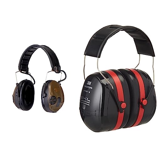 3M Peltor SportTac Gehörschutz grün - Dynamische Geräusch-Regelung & Optime III Kapselgehörschutz schwarz-rot - Größenverstellbare Ohrenschützer mit Doppelschalentechnologie für max. Dämpfung von 3M Peltor