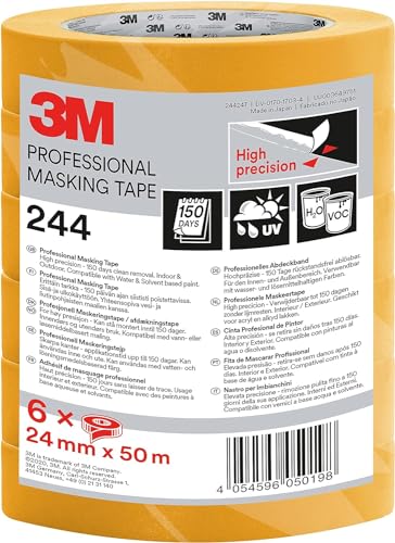 3M Super Malerabdeckband 244, Promo-Pack mit 6 Rollen, 24 mm x 50 m - UV-beständig, Innen und Außen 3M Super Malerabdeckband 244, Promo-Pack mit 6 Rollen, 24 mm x 50 m - UV-beständig, Innen und Außen von 3M Pro