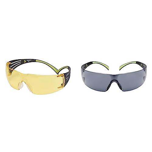 3M SF403AF Schutzbrille SecureFit, Gelb, Rahmen Schwarz/Grün & Schutzbrille SF400 GC1, grau – Komfortable Arbeitsschutzbrille mit Anti-Scratch-Beschichtung – Beidseitige UV von 3M SecureFit