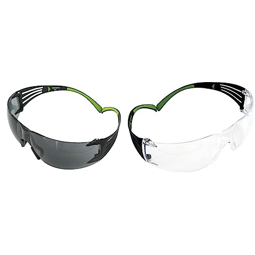 3M Schutzbrille SecureFit 400 UU001467859 Schwarz, Grün & Schutzbrille SF401AF, klar – Arbeitsschutzbrille mit Anti-Fog- & Anti-Scratch-Beschichtung – Wirkungsvoller UV-Schutz von 3M SecureFit
