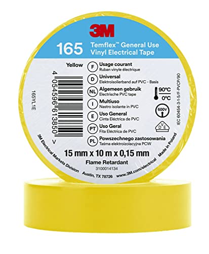 3M Temflex™ Vinyl-Isolierband 165, Gelb, 15 mm x 10 m, 100 Rollen von 3M Temflex