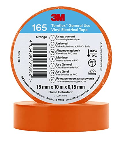 3M Temflex™ Vinyl-Isolierband 165, Orange, 15 mm x 10 m, 100 Rollen von 3M Temflex