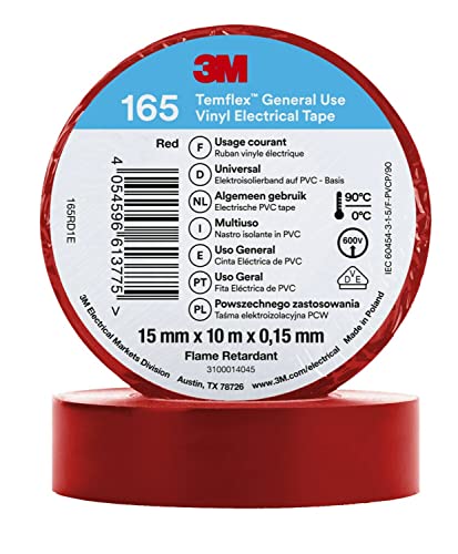 3M Temflex™ Vinyl-Isolierband 165, Rot, 15 mm x 10 m, 100 Rollen von 3M Temflex