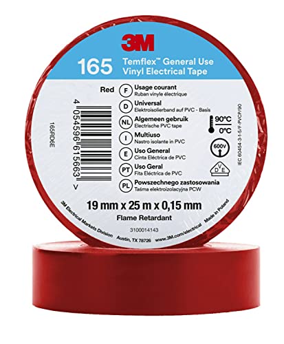 3M Temflex™ Vinyl-Isolierband 165, Rot, 19 mm x 25 m, 10 Rollen von 3M Temflex