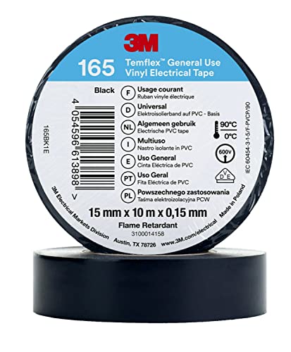 3M Temflex™ Vinyl-Isolierband 165, Schwarz, 15 mm x 10 m, 100 Rollen von 3M Temflex