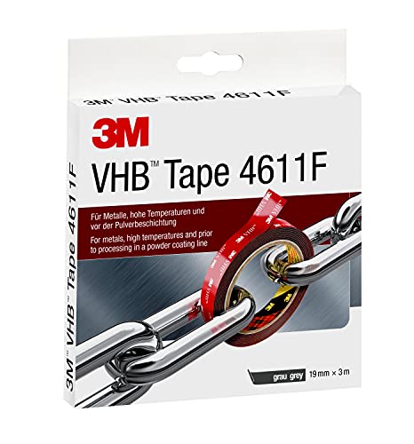 3M VHB 4611 Montage Klebeband doppelseitig - hohe Temperaturbeständigkeit, Verbindung von Aluminium, Edelstahl, verzinktem Stahl, Polycarbonat, ABS - 19mm x 3m, Grau, Dicke: 1.1mm (1-er Pack) von 3M VHB