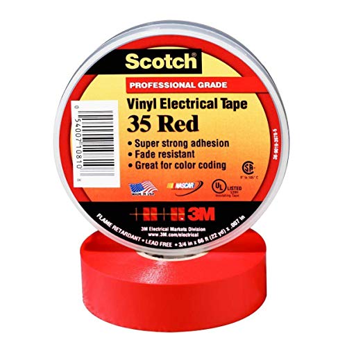 3 M Scotch 10810 Vinyl elektrische Farbe Codierung Tape, 0 bis 105 Grad C, 1250 MV Spannungsfestigkeit, 66 "Länge x 3/10,2 cm Breite, Rot von 3M