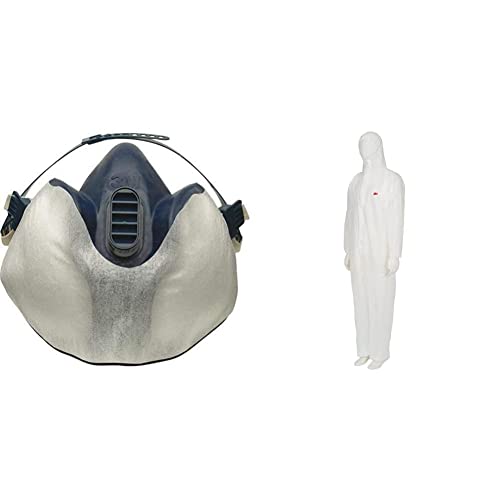 3M 400 Atemschutzmaske, Schutzvlies (10-er Pack) & Sicherheitsoverall mit Kappe, aus Polypropylen, Weiß, Größe M von 3M