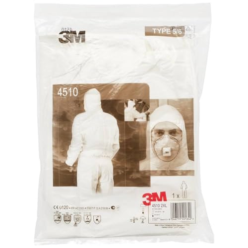 3M 4532W2XL AR Protective Coverall with 3 panel elasticated hood ankles waist and knitted cuffs, Antistatic breathable fabric, Type 5/6, Size XX-Large, White (Pack of 20) von 3M