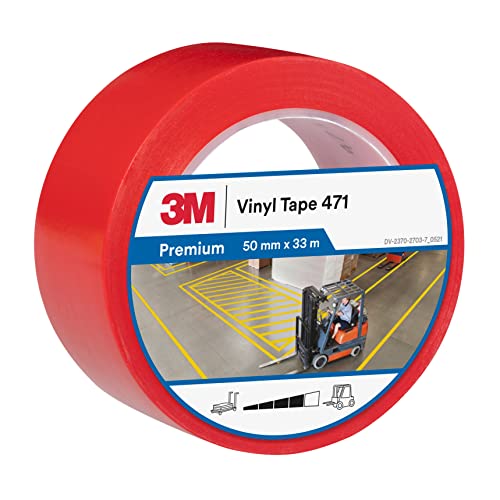 3M 471 Hochwertiges Weich-PVC-Klebeband, 50 mm x 33 m, Rot von 3M