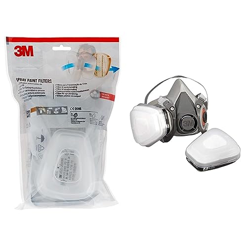 3M 6002 CR Ersatzfilter für Farbspritzarbeiten 6002CR – 1 Filter mit Doppel-Atemventil & Mehrweg-Halbmaske 6100 (Maskenkörper ohne Filter), Größe S, Atemschutz, 1 Stück von 3M