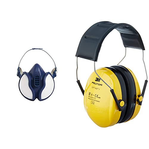 3M Atemschutz-Maske 4251+, A1P2, Halbmaske für Farbspritzarbeiten, 1 Maske Peltor Optime I Kapselgehörschutz H510A mit weichen Polstern – leichter Gehörschutz, SNR: 27 dB, gelb, 1-er-Pack von 3M