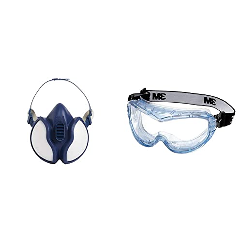 3M Atemschutz-Maske 4251+, A1P2, Halbmaske für Farbspritzarbeiten, 1 Maske & Vollsichtschutzbrille Fahrenheit FheitAF – Schutzbrille mit AS, AF & UV Beschichtung von 3M