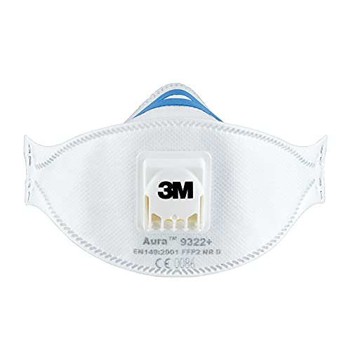 3M Aura 9322+C2, FFP2 Atemschutz-Maske für Handschleifen und Elektrowerkzeugarbeiten – Atemmaske mit Schutzstufe FFP2 und 3M Cool Flow Ventiltechnik – 2 Stück von 3M
