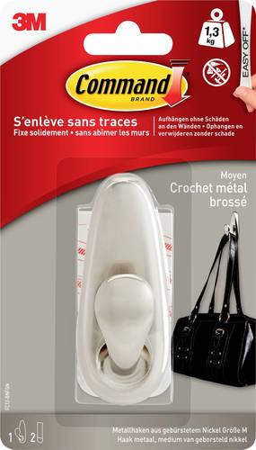 3M Command™ Medium Metallhaken klassisch  (L x B x H) 83 x 32 x 32mm Nickel (gebürstet) Inhalt von 3M
