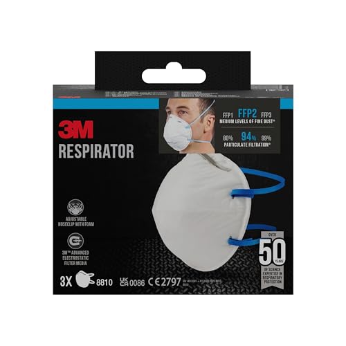3M FFP2 Atemschutz-Maske 8810, FFP2 Masken für Handschleifen, Elektrowerkzeugarbeit und Schimmelentfernung, 3 Stück von 3M