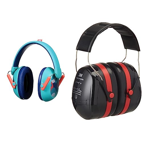 3M Gehörschutz für Kinder PKIDSP-TEAL-E, Ohrenschützer zum Schutz bei lauter Umgebung & Peltor Optime III Kapselgehörschutz schwarz-rot - Größenverstellbare Ohrenschützer von 3M