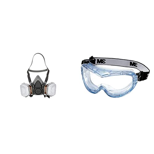 3M Mehrweg-Halbmaske 6002C - Halbmaske mit Wechselfiltern & Vollsichtschutzbrille Fahrenheit FheitAF – Schutzbrille mit AS, AF & UV Beschichtung – für das Tragen mit Atemschutzmasken oder Brillen von 3M