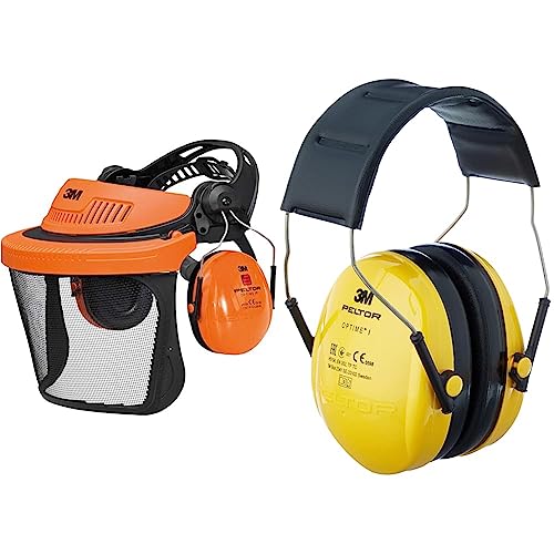 3M PELTOR G5V5CH51 G500 Gesichtsschutz und Gehörschutzkombination, Orange,36 & Peltor Optime I Ohrenschützer H510A, leichter Gehörschutz mit weichen Kissen, gelb, 25 von 3M
