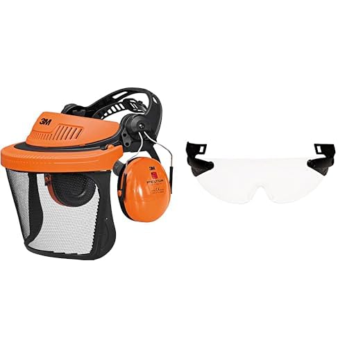 3M PELTOR G5V5CH51 G500 Gesichtsschutz und Gehörschutzkombination, Orange,36 & -V9C Clear Helm integrierte Brille von 3M