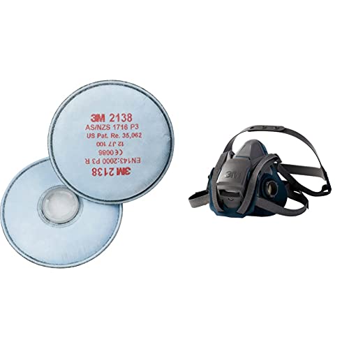 3M Partikelfilter 2138, P3R Partikelfilter mit Aktivkohle, 2 Stück / 10 Paar, Blau & Atemschutz-Halbmaske 6502QL – Atemmaske mit Cool-Flow Ausatemventil & Quick-Release Mechanismus von 3M