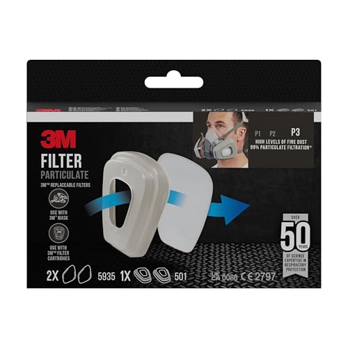 3M Partikelfilter 5935PRO2 – Feinstaubfilter mit Schutzstufe P3 für 3M Feinstaubmasken & Gasfilter – 1 Paar Filter mit innovativer Filtertechnologie, Mittel von 3M