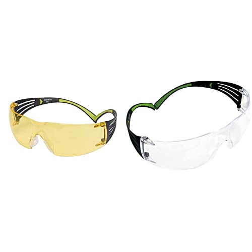 3M SF403AF Schutzbrille SecureFit, Gelb, Rahmen Schwarz/Grün SecureFit Schutzbrille SF401AF, klar – Arbeitsschutzbrille mit Anti-Fog- & Anti-Scratch-Beschichtung – Wirkungsvoller UV-Schutz von 3M