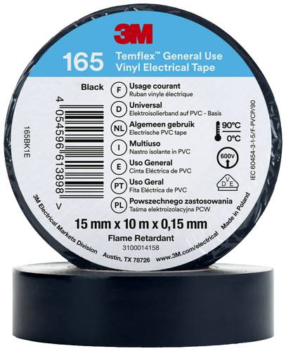 3M Temflex™ 165 165BK1E Isolierband Temflex™ 165 Schwarz (L x B) 10m x 15mm von 3M