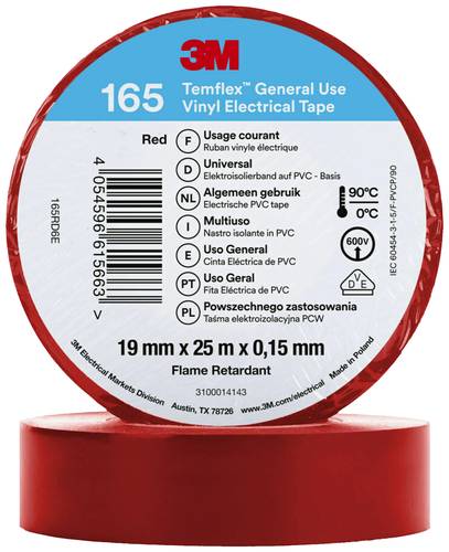 3M Temflex™ 165 165RD6E Isolierband Temflex™ 165 Rot (L x B) 25m x 19mm von 3M
