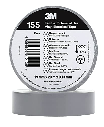 3M Temflex 155 Isolierband, Vinyl Grau, 0.13mm x 19mm x 20m bis +60°C von 3M