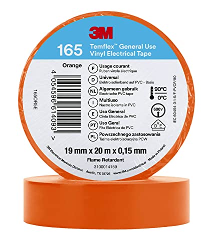 3M Temflex 165 Isolierband, Vinyl Orange, 0.152mm x 19mm x 20m von 3M
