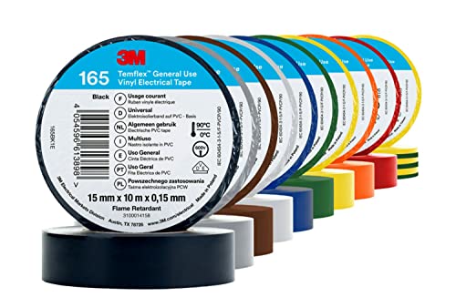 3M Temflex 165 Isolierband, Vinyl Schwarz, Blau, Braun, Grün, Grau, Orange, Rot, Weiß, Gelb, Gelb/Grün, 0.152mm x 15mm 3M Temflex 165 Isolierband, Vinyl Schwarz, Blau, Braun, Grün, Grau, Orange, Rot, Weiß, Gelb, Gelb/Grün, 0.152mm x 15mm von 3M
