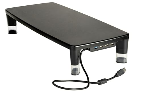 3M Verstellbarer Monitorständer mit 4 USB-Anschlüssen, Schwarz, ideal für Computermonitore, Laptops, Fernseher, Lautsprecher, Drucker und mehr von 3M