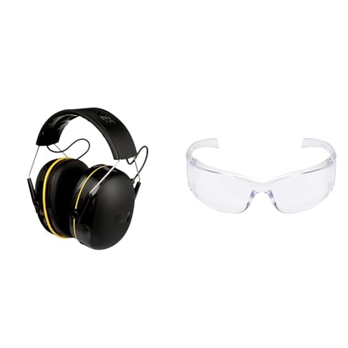 3M WorkTunes Connect 90543EC1, Kabelloser Gehörschutz mit Bluetooth, Virtua AP Schutzbrille, Schwarz, für Erwachsene, Unisex von 3M