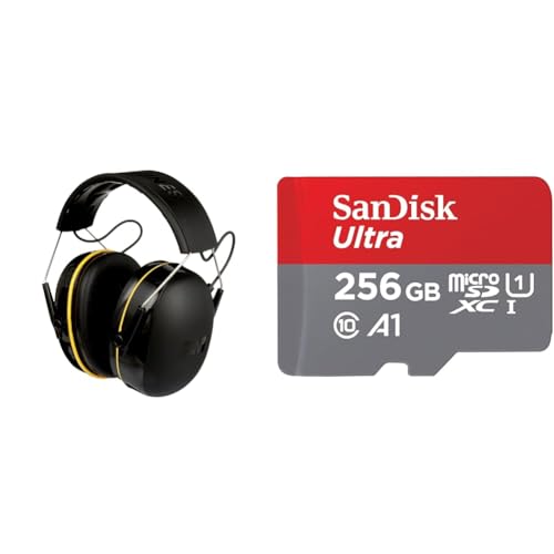 3M WorkTunes Connect Kabelloser Gehörschutzkopfhörer mit Bluetooth®-Technologie und SanDisk 256 GB Ultra microSDXC-Karte + SD-Adapter mit bis zu 150 MB/s und Leistung der Klasse A1 von 3M