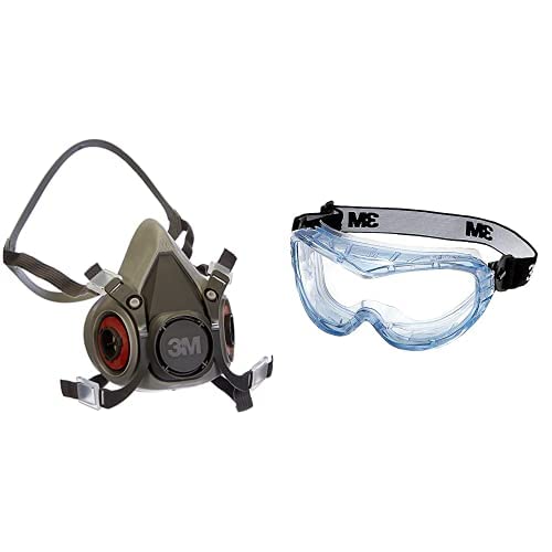 3M XA007702658 6200M Mehrweg-Halbmaske, Größe M, Grau Vollsichtschutzbrille Fahrenheit FheitAF – Schutzbrille mit AS, AF & UV Beschichtung – Ideal für das Tragen mit Atemschutzmasken oder Brillen von 3M