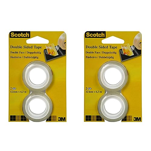 Scotch 6651263 Klebeband (doppelseitig, 12 mm x 6,3 m) 2 Rollen transparent (Packung mit 2) von 3M