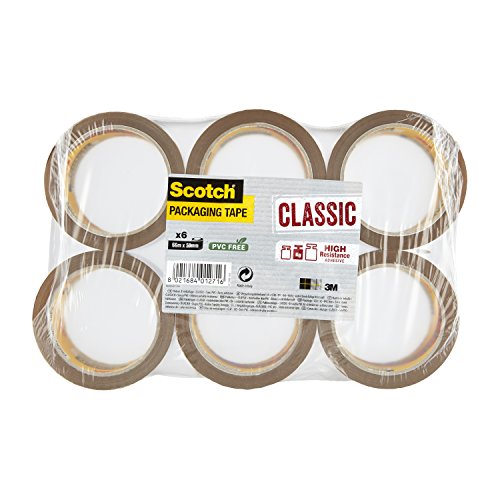 Scotch Verpackungsklebeband Classic, Starkes Paketklebeband, Packband, 6 Rollen, 50 mm x 66 m, Braun von 3M